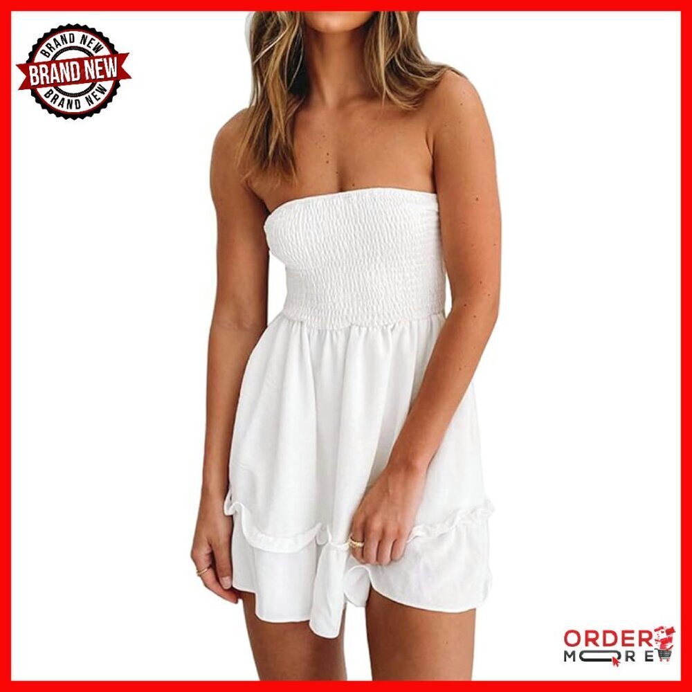 Strapless Mini Dress Summer Ruffle Beach Tube Top Fitted